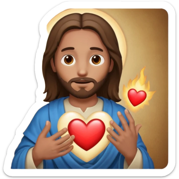 jesus holding a glowing heart emoji. make his eyes brown, and make him look safe. sticker