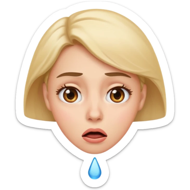 Emoji of a surprised woman with a tear dripping from one side of her eye sticker