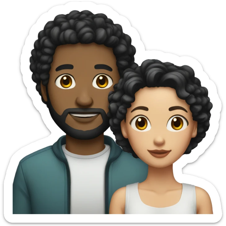 Couple very short haircut black man with beard and light skinned woman with long curly black hair sticker