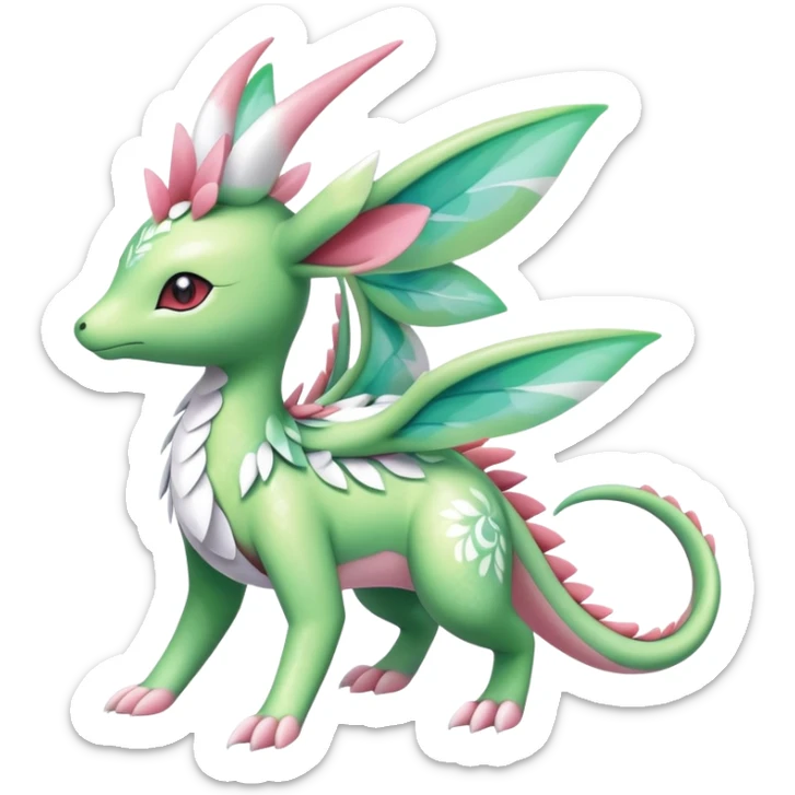 Shiny Exotic Cute Majestic Ethereal Sparkly Flygon-Sylveon-Shaymin-Meganium-Hybrid-Creature with white pattern-markings sticker
