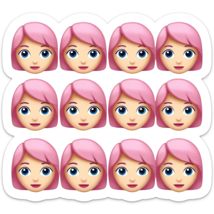 Karakter birisi düz saçlı birisi dalgalı bir stoplu saklı birisi açık saçlı boydan birisi mavi kıyafetleri birisi pembe kıyafetli boydan kız karakter sticker