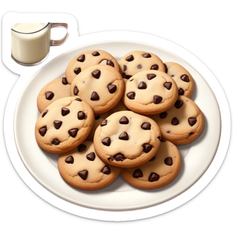Cinematic Realistic Cookies Dessert Emoji, showcasing a plate of freshly baked cookies with gooey chocolate chips rendered with lifelike textures and warm, homey lighting. sticker