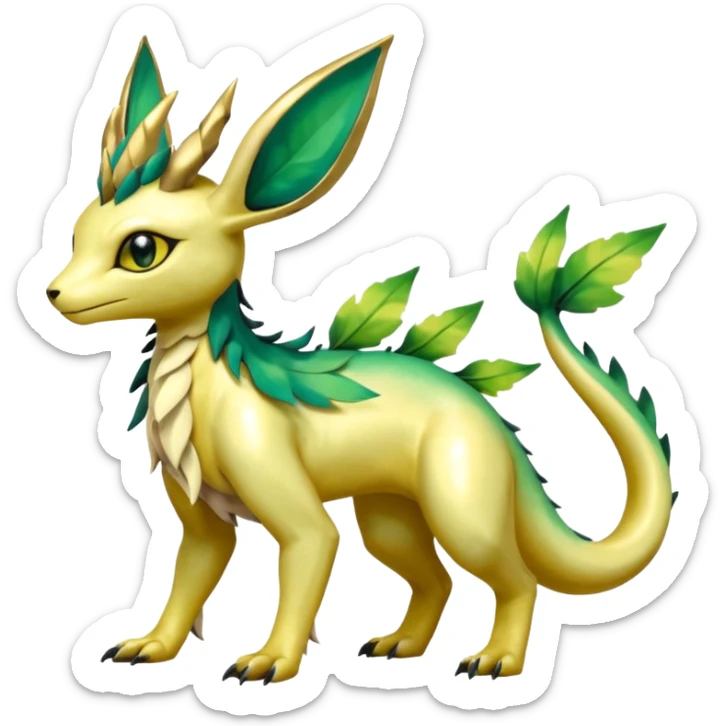 Shiny Iridescent Helioptile-Salandit-Leafeon-Fakémon-hybrid-creature (full body)  sticker