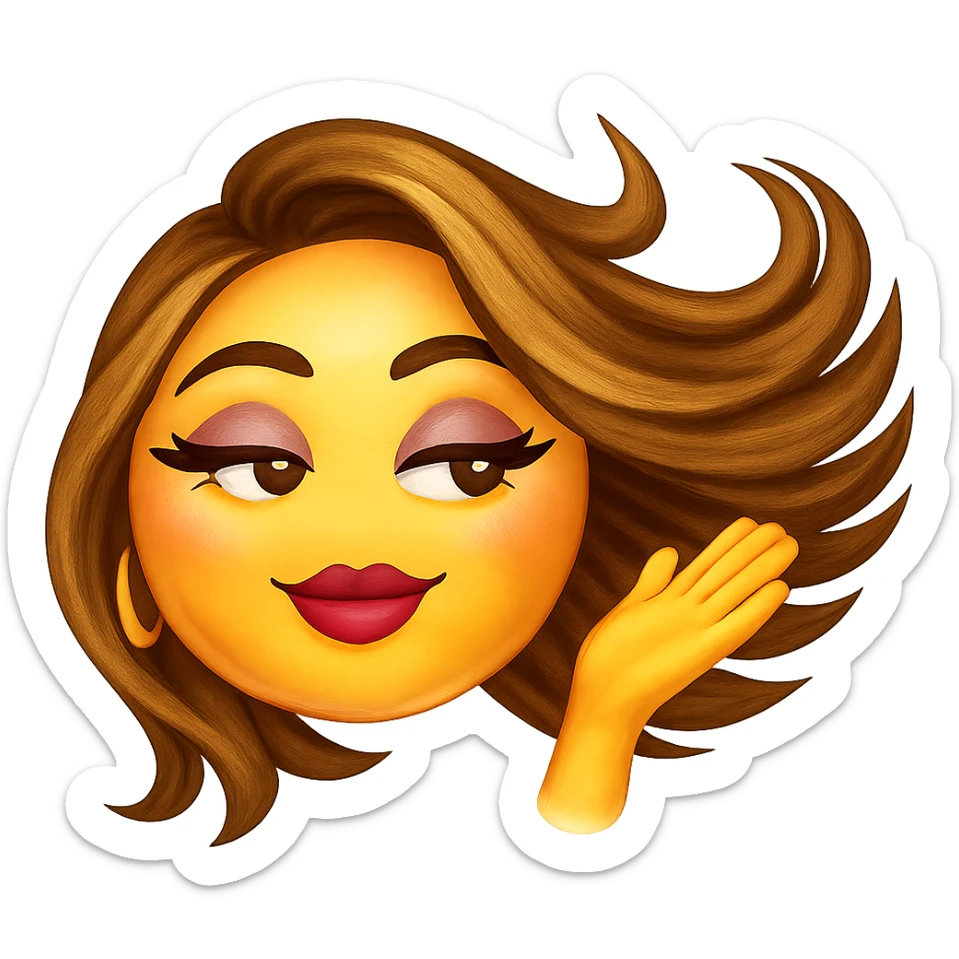 slay emoji, hair flip, radiant and trendy, no background sticker
