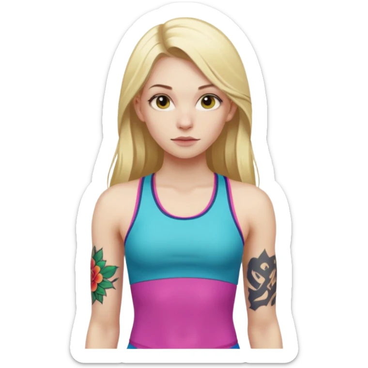 girl with long blonde hair and tattoos and an athletic ginger girl colorful clothes sticker