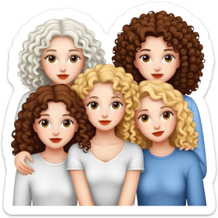 4 girls friend. All White skin, one of them curly sticker