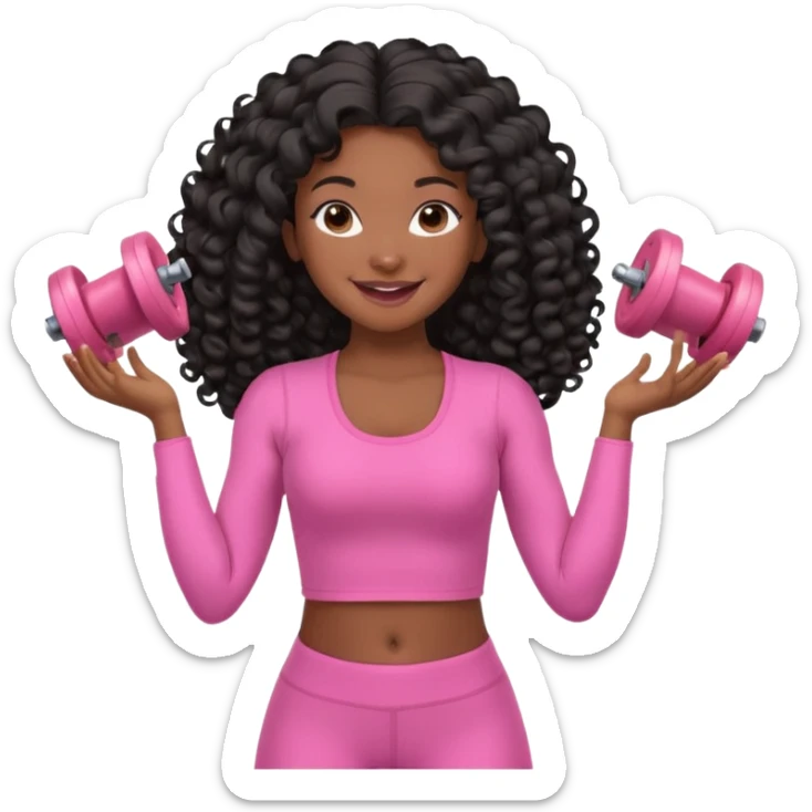 black birthday girl long hair, blow out curls, pink pilates outfit sticker