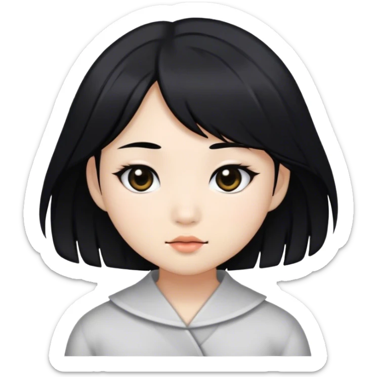 asian girl with fair skin and layered black hair plus black eyes sticker