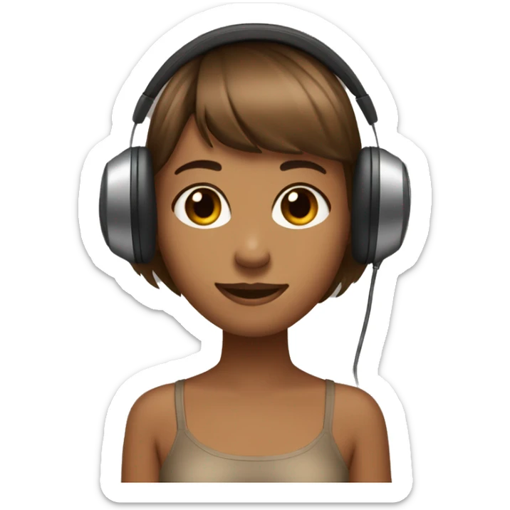 Cute woman brown bangs hair headphone , tanned skin tone  sticker
