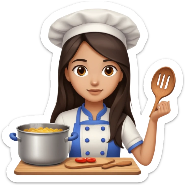 cooking  girl long dark brown hair and dark brown eyes, ight to medium skin tone sticker