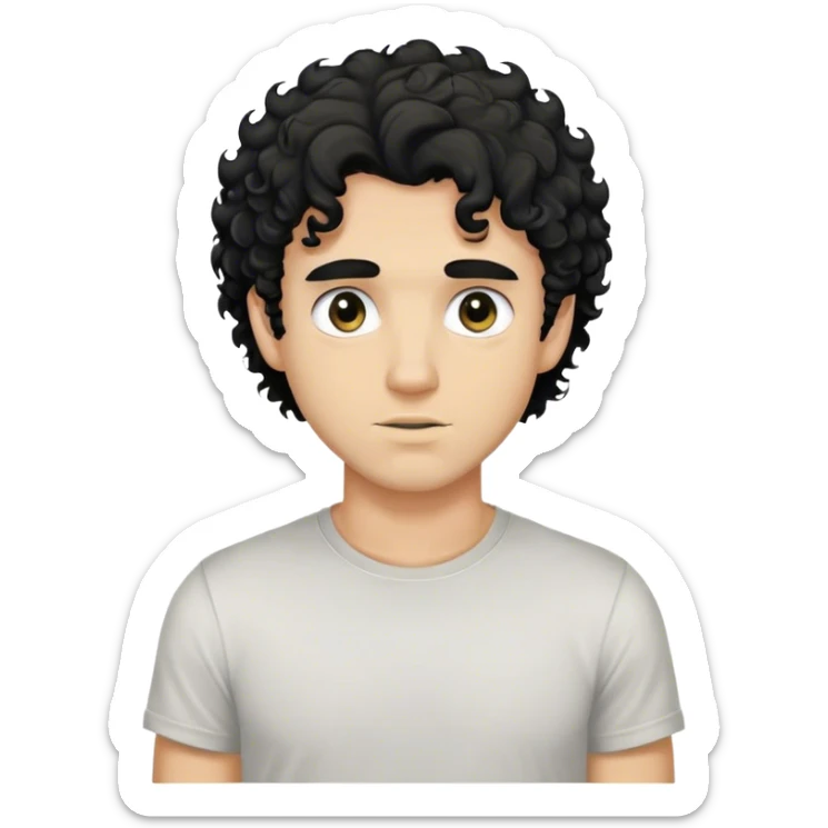 Blonde handsome man with dirty black curly hair in a t shirt with black eyes portrait sticker