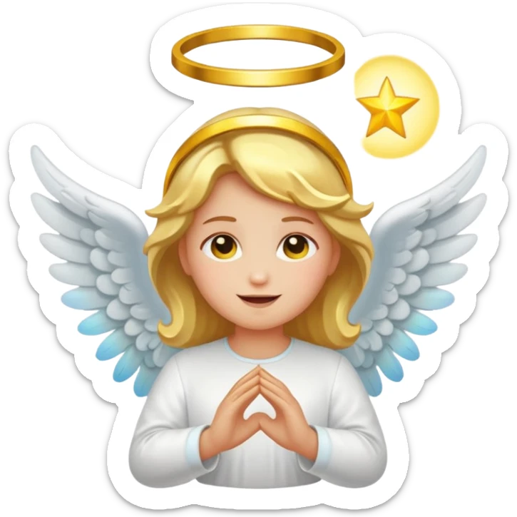 cartoon sticker of a colorful and cheerful angel emoji with a glowing halo above the head, no text, suitable for WhatsApp and Instagram sticker