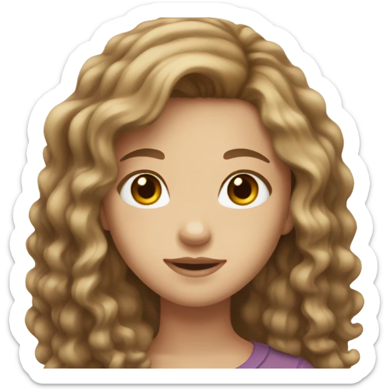 Girl with long wavy lighy brown hair, white skin, brown eyes  sticker