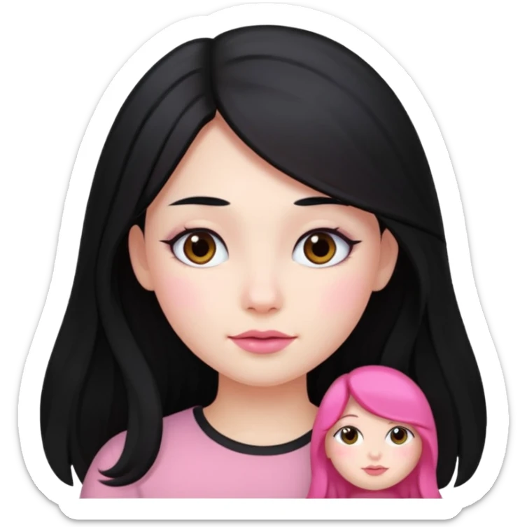 Clean girl long and black Hair and pink Cheek sticker