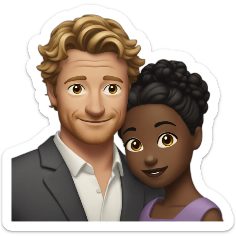Simon Baker hug a black girl brown eyes and sblack hair in a bun sticker