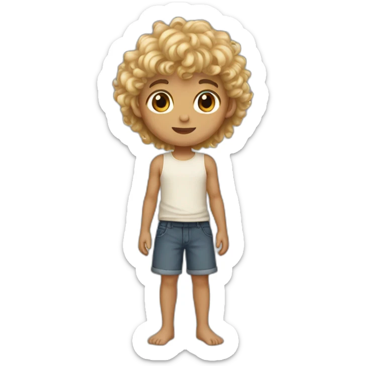 a boy with light brown skin, brown eyes and long blonde curly hair with bangs sticker