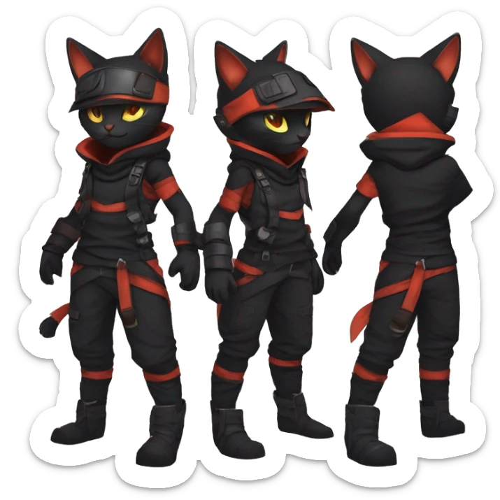 Edgy Shy Anthro Ninja boyish cool pretty dark black Litten-Pokémon-cat-fursona-animal techwear sticker