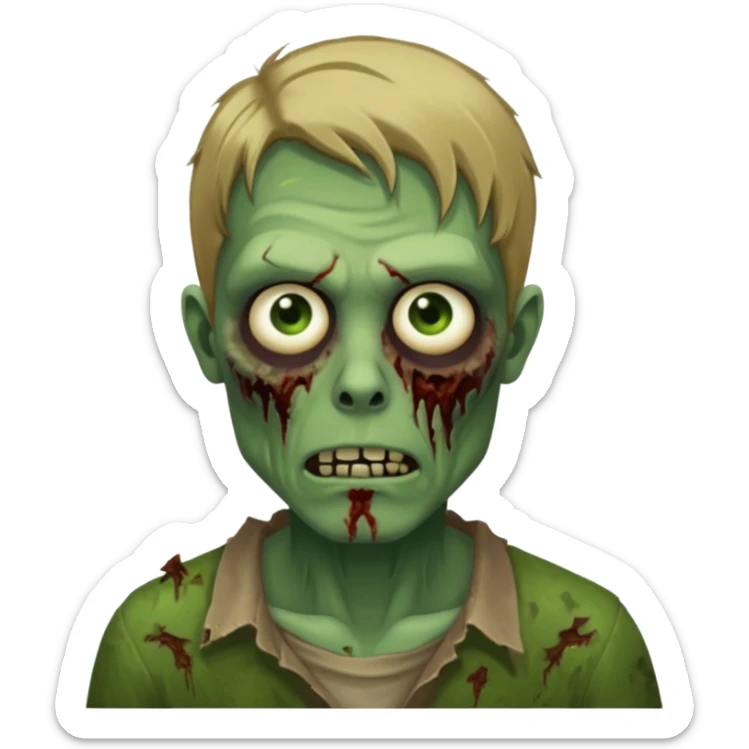 pretty dark blonde hair zombie man with green skin sticker