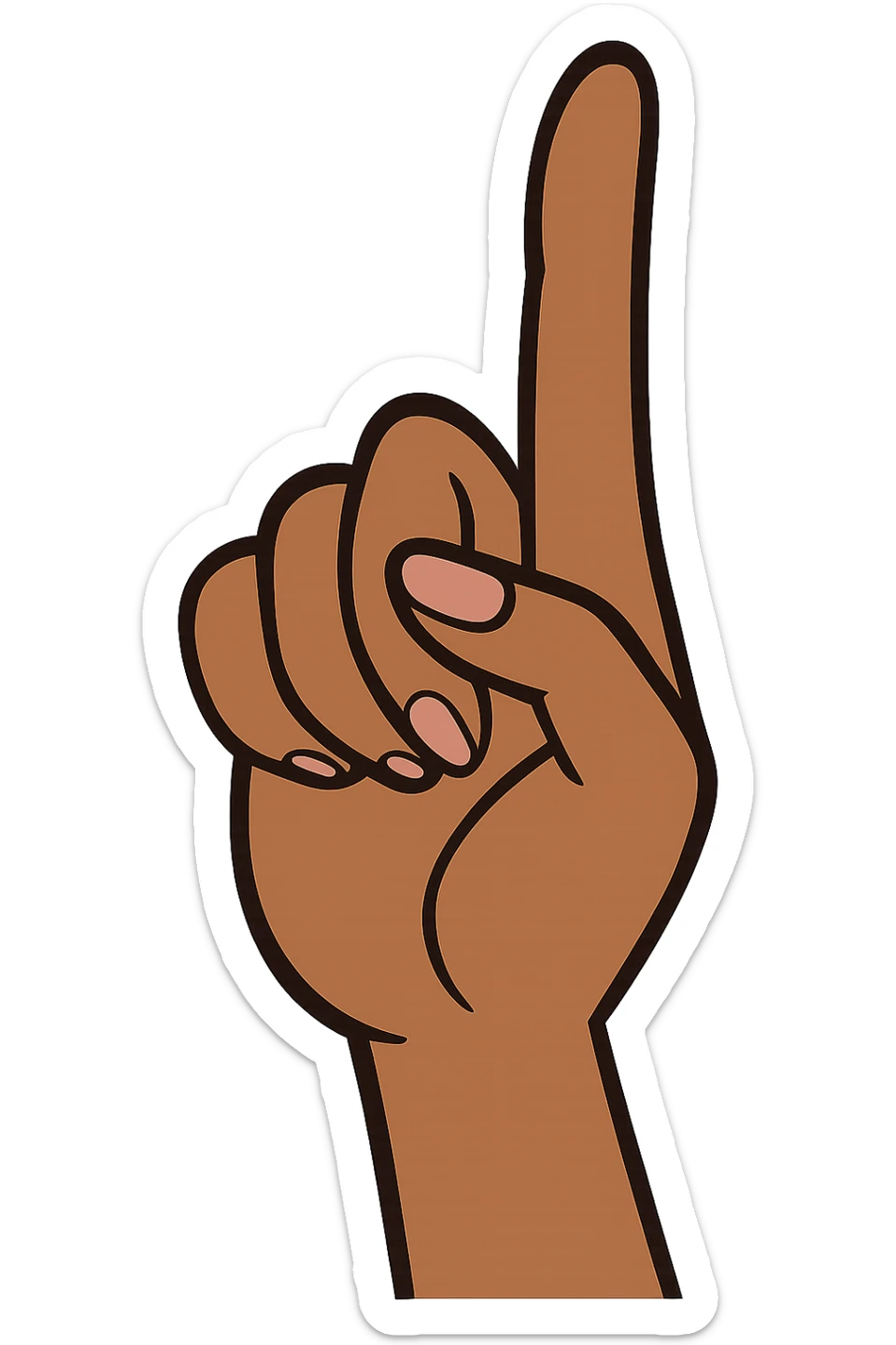 cartoon style lady's index finger pointing up, feminine hand, medium skin, no background sticker