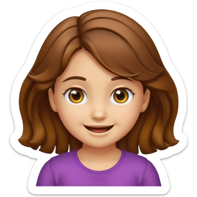 EMOJI COMO IPHONE IOS SOLO CARA NIÑA 3 AÑOS PELO LARGO, ONFULADO, MARRON, Y OJOS MARRONES. SONRIENDO, SIN CUELLO Y FONDO TRANSPARENTE sticker