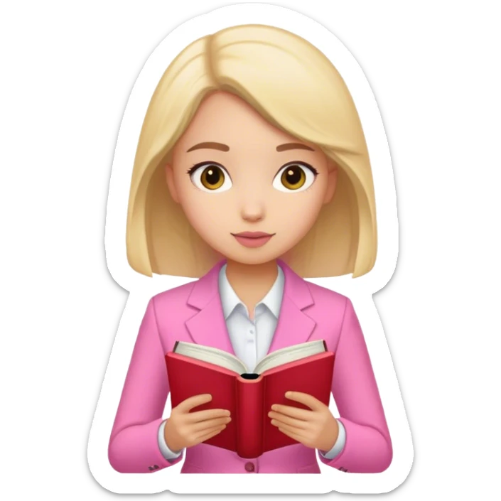 Brune girl pink suit book reading sticker