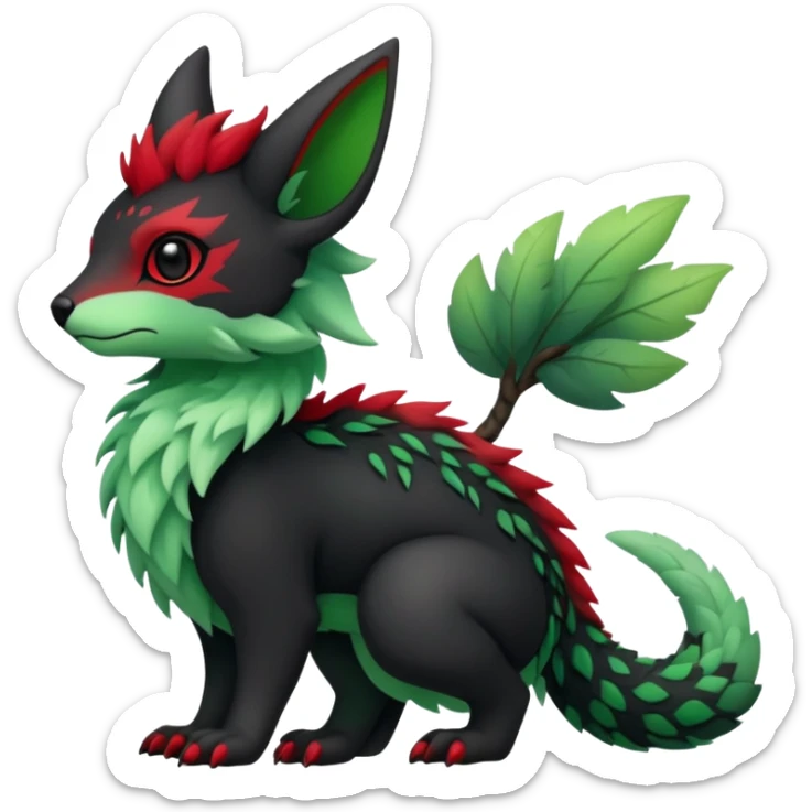 Kawaii Cute Edgy Black Green Red ethereal Fionbri-Vernid-Trico-animal-creature full body sticker