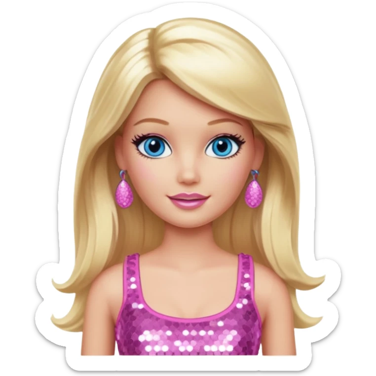 Barbie from Barbie & Friends with blue eyes, long blonde hair, pink sequin crop top sticker