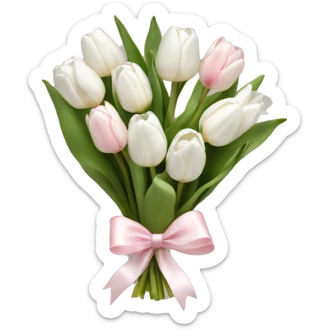 White tulips bouquet with light pink bow  sticker