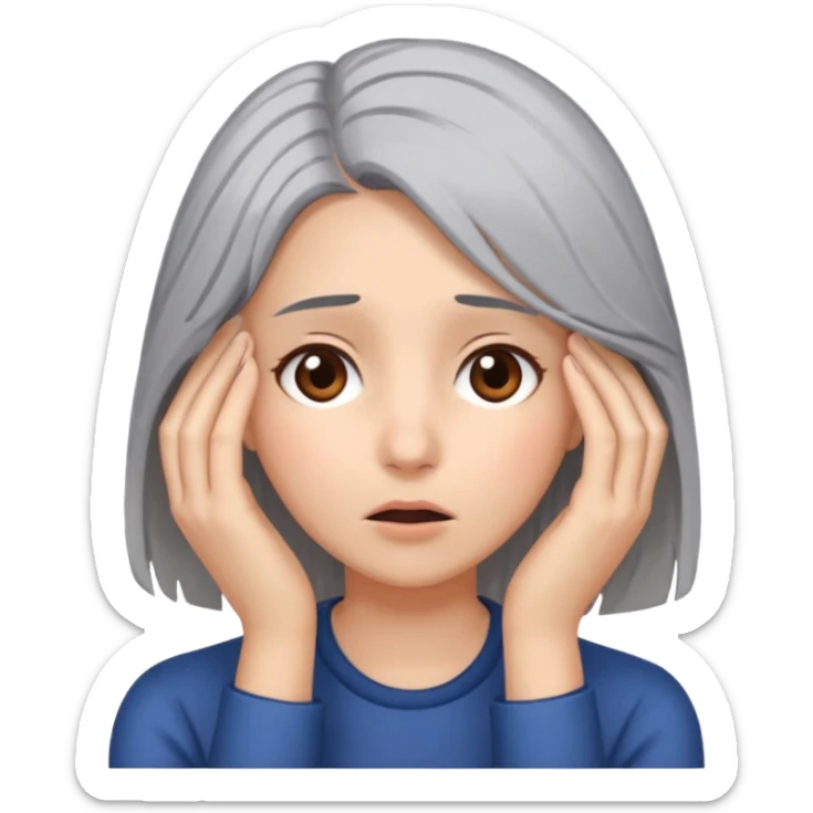 young woman with gray hair and 1 palm of hand covering face in exasperation sticker