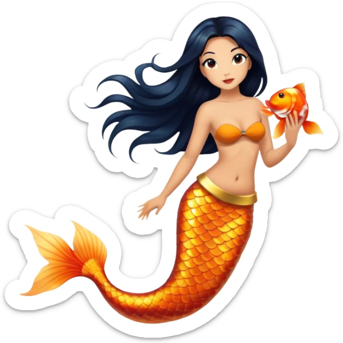 full body koi mermaid woman with tanned skin and long black hair sticker