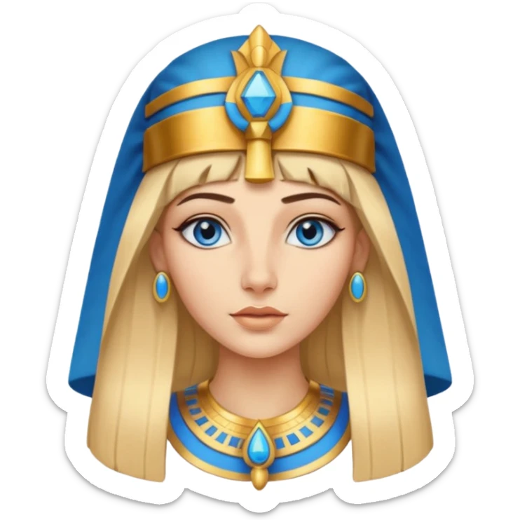 Cleopatra vestita da faraone con il cappello da faraone ma con gli occhi azzurri e i capelli lunghi biondi non troppo chiari sticker