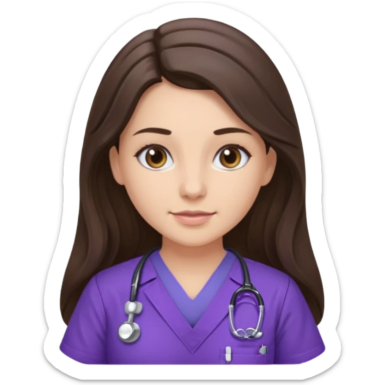 pretty brunette nurse with long hair in purple scrubs sticker