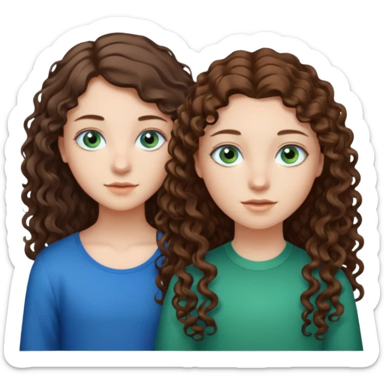Two girls brunette one with straight long hair and blue eyes one with curly hair middle length and green eyes and the other a boy lighter brown with blue eyes sticker