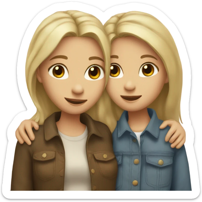 A lesbian couple hugging intimately one girl is white with brown eyes and dirty blonde hair the other is more masculine presenting but still feminine  sticker