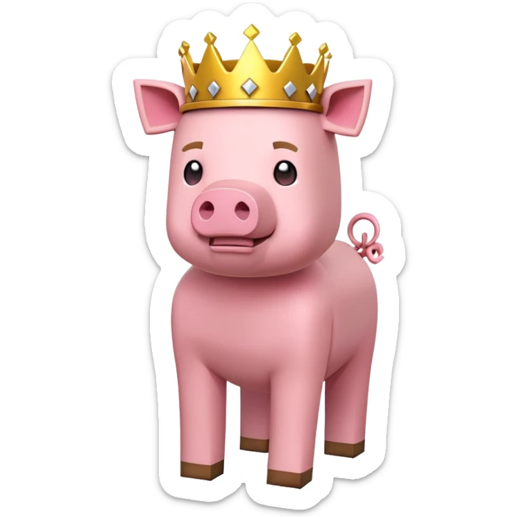 minecraft pig full body pink blocky animal with square head wearing a crown sticker