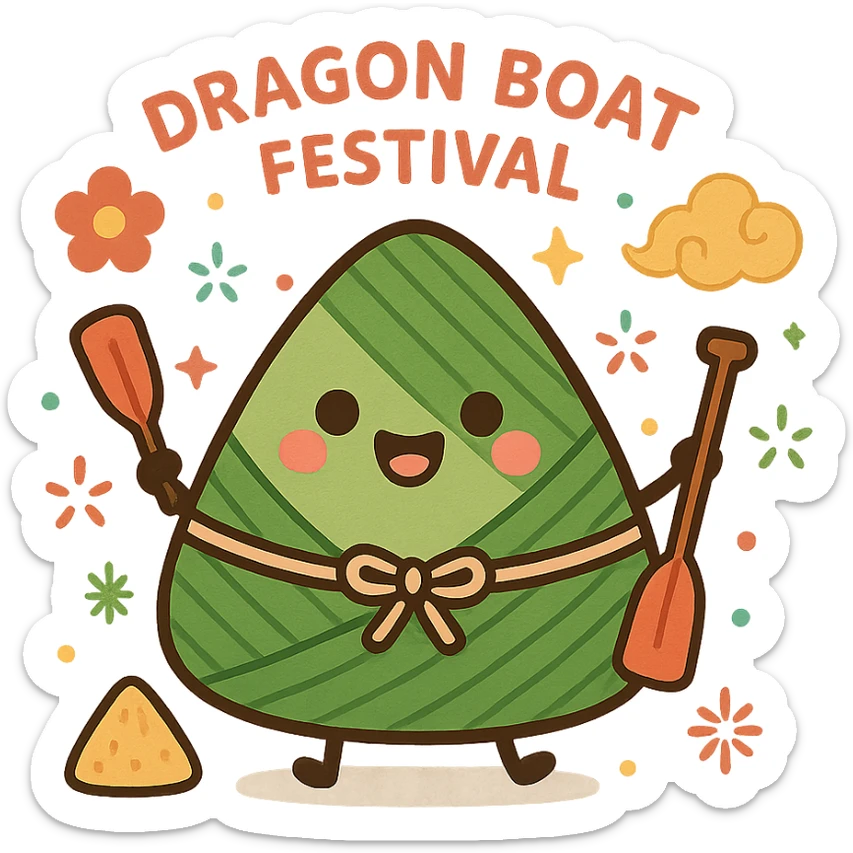 cute zongzi character with a smiling face, celebrating Dragon Boat Festival sticker
