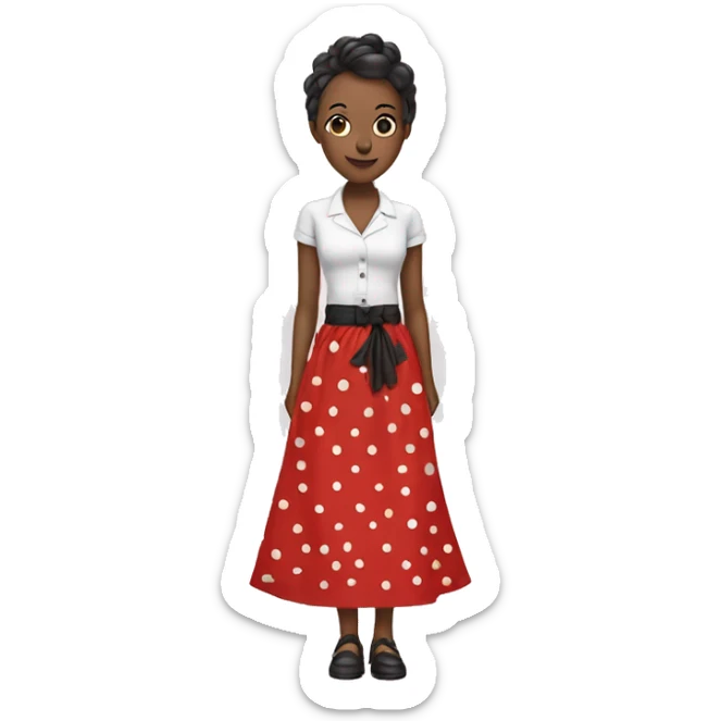 red long skirt with white polka dots, bow tied at waist sticker