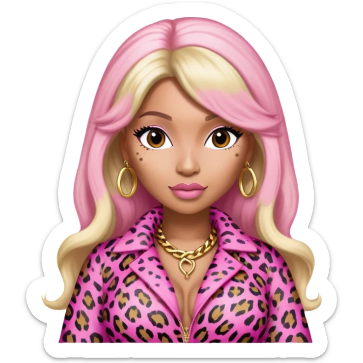 Nicki Minaj wearing a pink leopard print outfit with hair that is half blonde and half pink sticker
