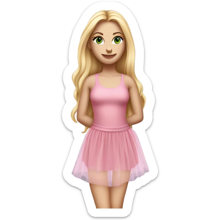 Realistic White girl with Long straight blonde hair, green eyes, tattoos, full body wearing pink tulle dress sticker