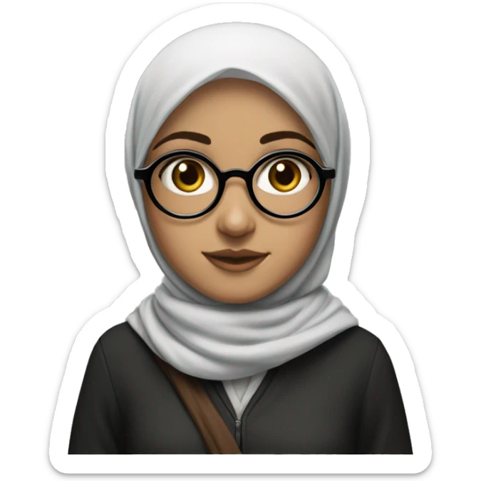 Palestinian girl, white skin, long face, with a vela hijab and round Harry Potter glasses and also wearing a keffiyah sticker