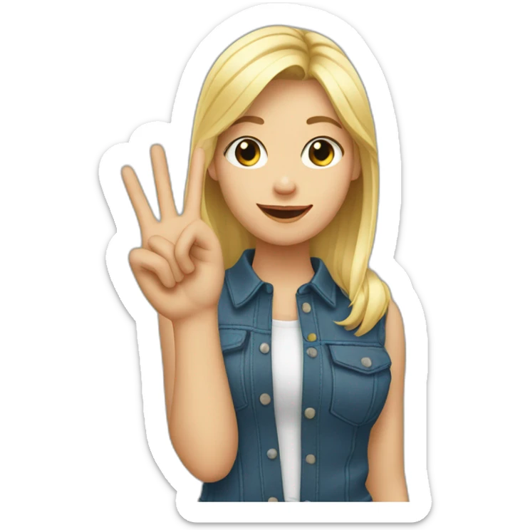 white skin girl with blonde hair showing THREE fingers up on her one hand sticker