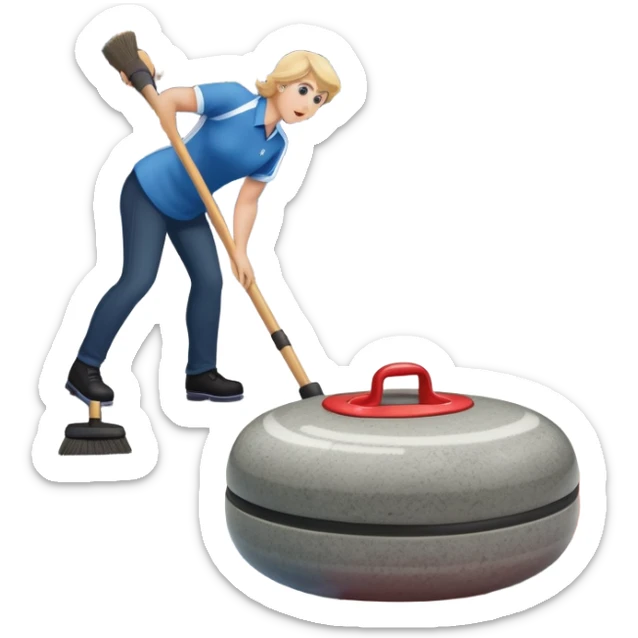 An icon showing a detailed close-up of a curling stone sliding across the ice, with a broom in motion beside it. The background features an indoor stadium with cheering spectators on the stands. Transparent background captures the strategy and focus of curling. sticker