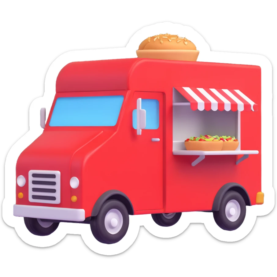 generate me a 3D red truck icecream food truck sticker