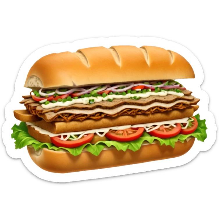 Döner‑Fladenbrot, frisch aufgebacken, leicht geröstet, gefüllt mit saftigem Dönerfleisch, knackigem Salat, Tomaten, Zwiebeln und Kräutersauce. Warme Food‑Fotografie, hohe Details, weiches Licht, Fokus auf Texturen, appetitlich, moderne Restaurant‑Ästhetik, natürliche Farben. sticker