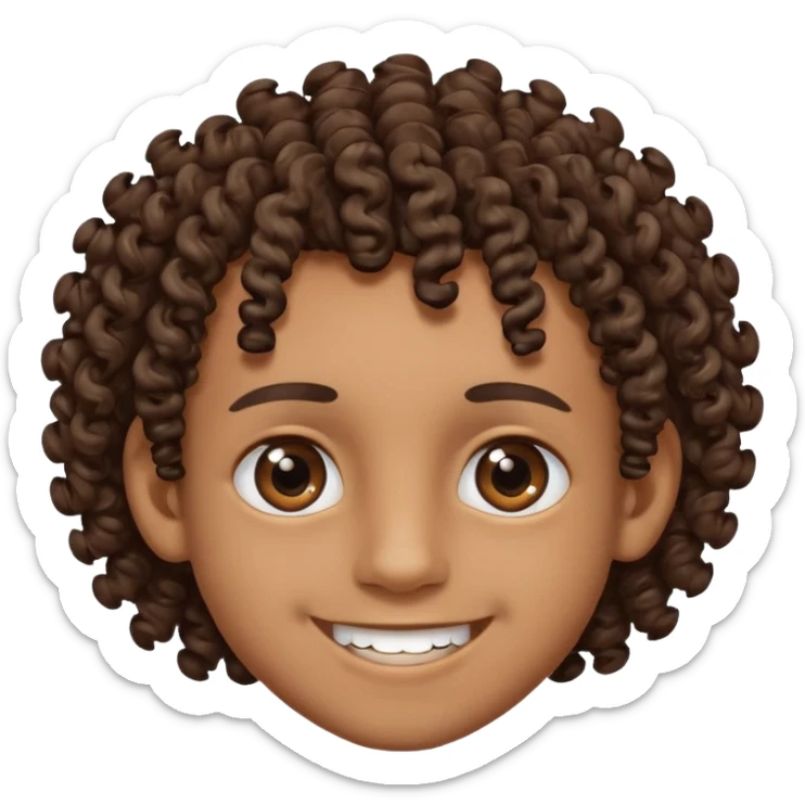 Brown skin boy with curly hair, smiling with braces, have one onyx eye color the other eye is light brown with a slit eyebrow sticker
