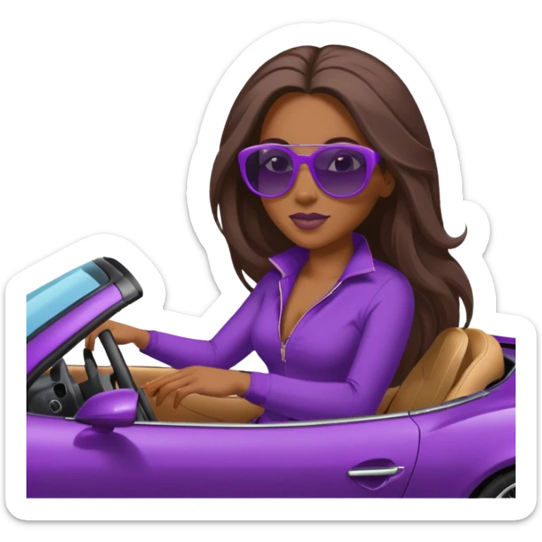 Black woman with long hair riding in a purple sports car sticker