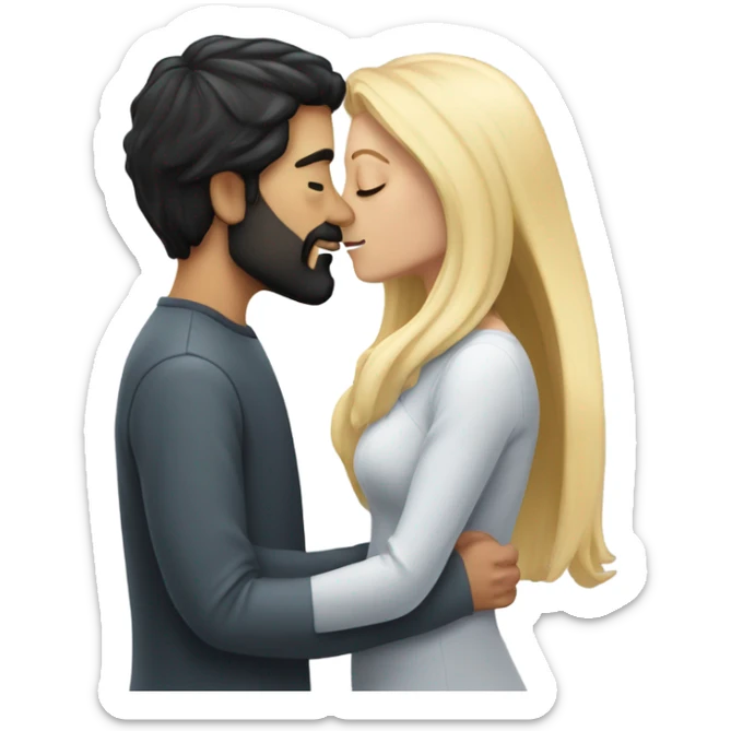 White man black hair and beard kissing white woman blonde long hair  sticker