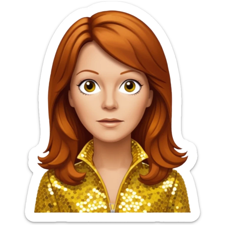 Anni-Frid Lyngstad from ABBA with long reddish brown hair, yellow sequin outfit  sticker