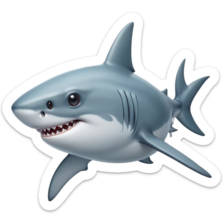 Cinematic Noble Shark Portrait Emoji, Poised and regal, with a sleek, powerful build and a smooth, streamlined body in icy gray and white tones, deep-set soulful piercing eyes, Simplified yet sharp and sophisticated features, highly detailed, glowing with a soft, dignified glow, high shine, intelligent and formidable, stylized with an air of oceanic majesty, focused and attentive, soft glowing outline, capturing the essence of a watchful and confident predator, so majestic it feels as though it could glide out of the screen with effortless authority! sticker