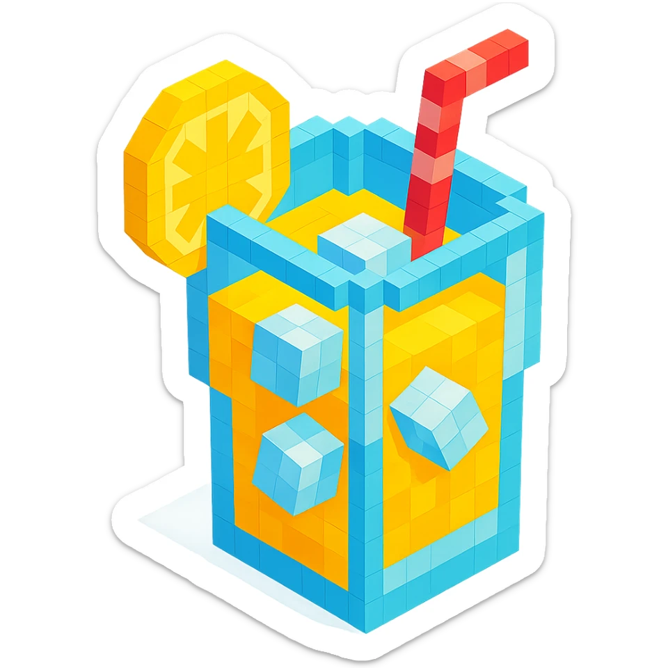 Borjomi lemonade glass with ice cubes and a straw sticker